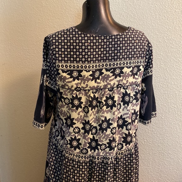 Hand Crafted Short Sleeve Floral Patchwork Pattern Sundress brown - Picture 5 of 10